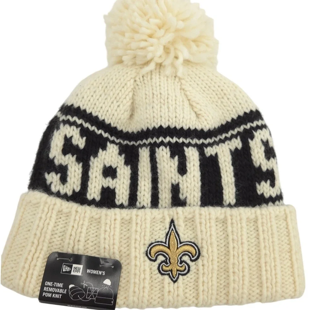New Era New Orleans Saints Beanie Womens Cream Knit Pom Hat Fleece Lined NFL NEW